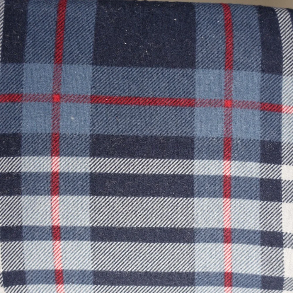 Cuddl Duds King Sheet Set Heavyweight Flannel Navy Red Plaid 100% Cotton NEW